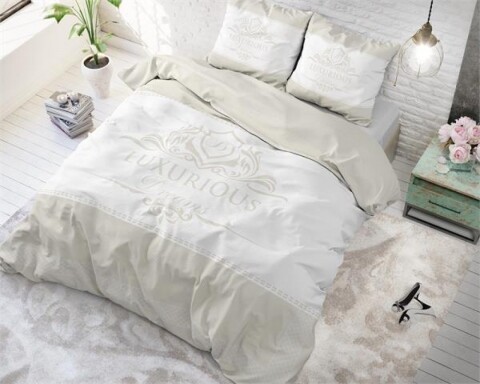 Lenjerie de pat pentru doua persoane Luxurious Cream, Royal Textile, 3 piese, 200 x 220 cm, 100% bumbac, crem