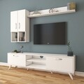 Comoda TV cu raft de perete si 2 cabinete M35 - 297, Wren, 180 x 35 x 48.6 cm/133 cm, white