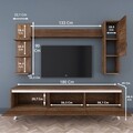 Comoda TV cu 2 rafturi de perete si cabinet M25 - 844, Wren, 180 x 35 x 48.6 cm/90 cm/133 cm, walnut/white