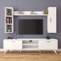 Comoda TV cu 2 rafturi de perete si cabinet M9 - 247, Wren, 180 x 35 x 48.6 cm/90 cm/133 cm, white