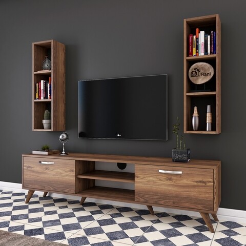 Comoda TV cu 2 rafturi de perete M6 - 242, Wren, 180 x 35 x 48.6 cm/90 cm, walnut