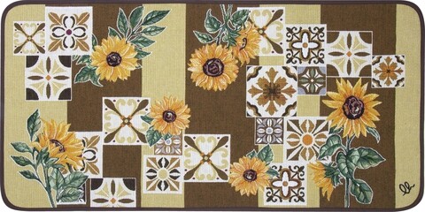 Covor pentru bucatarie, Olivio Tappeti, Carpet Queen 2, Brown Sunflower, 50 x 130 cm, 80% bumbac, 20% poliester, multicolor