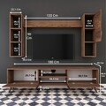 Comoda TV cu 2 rafturi de perete si cabinet M12 - 254, Wren, 180 x 35 x 48.6 cm/90 cm/133 cm, walnut