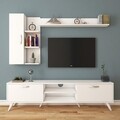 Comoda TV cu 2 rafturi de perete si cabinet M36 - 299, Wren, 180 x 35 x 48.6 cm/90 cm/133 cm, white