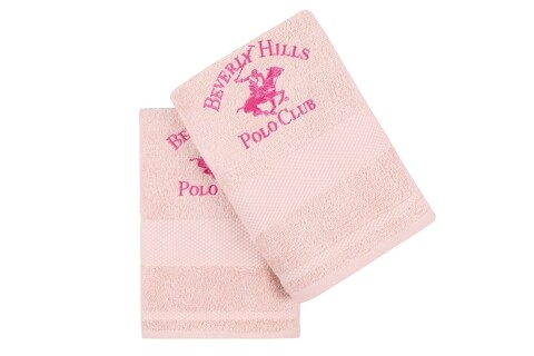 Set 2 prosoape de maini, Beverly Hills Polo Club, Powder Pink, 50 x 100 cm, 100% bumbac