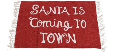 Covor Santa coming to town, Decoris, 90x60 cm, bumbac, rosu/alb