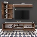 Comoda TV cu 2 rafturi de perete si cabinet M36 - 300, Wren, 180 x 35 x 48.6 cm/90 cm/133 cm, walnut