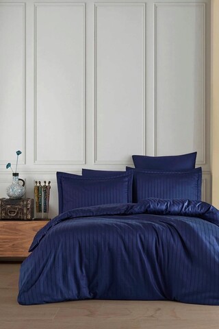 Lenjerie de pat dubla, Admiral, Bedora, 4 piese, 220x200 cm, 100% bumbac satinat, albastru