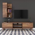 Comoda TV cu raft de perete si cabinet M47 - 321, Wren, 180 x 35 x 48.6 cm/90 cm, walnut