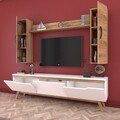 Comoda TV cu raft de perete si 2 cabinete M2 - 380, Wren, 180 x 35 x 48.6 cm/133 cm, white/walnut
