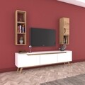 Comoda TV cu raft de perete si cabinet M11 - 410, Wren, 180 x 35 x 48.6 cm/90 cm, white/walnut