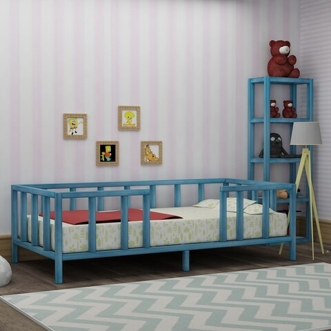 Pat pentru copii Isik Mavi, Gauge Concept, 190x90x57 cm, lemn, albastru