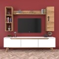 Comoda TV cu 2 rafturi de perete si cabinet M9 - 385, Wren, 180 x 35 x 48.6 cm/90 cm/133 cm, white/walnut