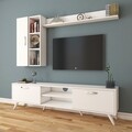 Comoda TV cu 2 rafturi de perete si cabinet M45 - 318, Wren, 180 x 35 x 48.6 cm/90 cm/133 cm, white