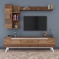 Comoda TV cu 2 rafturi de perete si cabinet M36 - 847, Wren, 180 x 35 x 48.6 cm/90 cm/133 cm, walnut/white