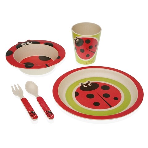 Set de masa pentru copii, 5 piese, Versa, Ladybug, fibra de bambus, multicolor