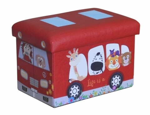 Taburet pliabil cu spatiu de depozitare Red Bus, Heinner Home, 24.5 x 25 x 38 cm, PVC, rosu