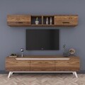 Comoda TV cu 2 rafturi de perete M4 - 826, Wren, 180 x 35 x 48.6 cm/90 cm, walnut/white