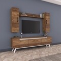 Comoda TV cu raft de perete si 2 cabinete M2 - 824, Wren, 180 x 35 x 48.6 cm/133 cm, walnut/white