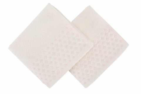 Set 2 prosoape de maini 50x90 cm, 100% bumbac, Soft Kiss, Noktalı  Cream