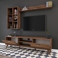 Comoda TV cu 2 rafturi de perete si cabinet M45 - 317, Wren, 180 x 35 x 48.6 cm/90 cm/133 cm, walnut