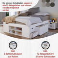 Pat multifunctional dublu, 140x190 cm, Till, Inter Link, 2 noptiere incluse, sertare si spatiu de depozitare, lemn, alb