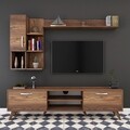 Comoda TV cu 2 rafturi de perete si cabinet M33 - 294, Wren, 180 x 35 x 48.6 cm/90 cm/133 cm, walnut