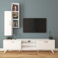 Comoda TV cu raft de perete si cabinet M1 - 228, Wren, 180 x 35 x 48.6 cm/90 cm, white