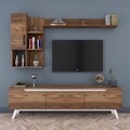 Comoda TV cu 2 rafturi de perete si cabinet M33 - 845, Wren, 180 x 35 x 48.6 cm/90 cm/133 cm, walnut/white