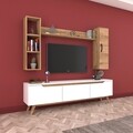 Comoda TV cu 2 rafturi de perete si cabinet M9 - 385, Wren, 180 x 35 x 48.6 cm/90 cm/133 cm, white/walnut