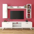 Comoda TV cu 2 rafturi de perete si cabinet M13 - 255, Wren, 180 x 35 x 48.6 cm/90 cm/133 cm, white