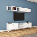 Comoda TV cu raft de perete si cabinet M8 - 245, Wren, 180 x 35 x 48.6 cm/90 cm, white