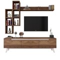 Comoda TV cu 3 rafturi de perete M16 - 833, Wren, 180 x 35 x 48.6 cm/90 cm/133 cm, walnut/white