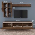 Comoda TV cu raft de perete si 2 cabinete M35 - 846, Wren, 180 x 35 x 48.6 cm/133 cm, walnut/white