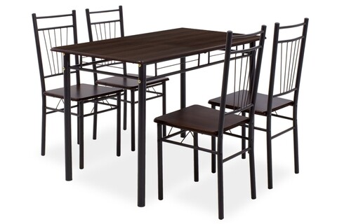 Set dining/bucatarie Roza Pakoworld, masa cu 4 scaune, 120x70x75 cm, MDF laminat/otel, negru mat