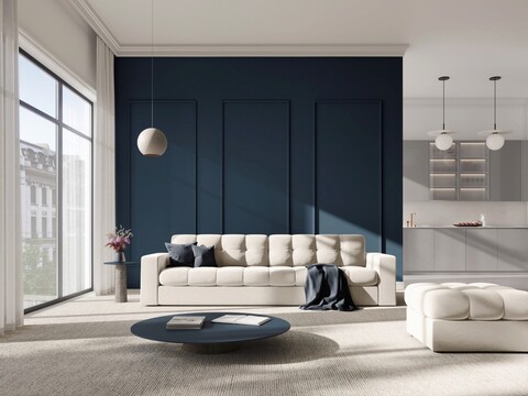 Canapea 4 locuri, Justin, Micadoni Home, BL, 227x90x72 cm, catifea, bej deschis