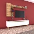 Comoda TV cu 2 rafturi de perete si cabinet M36 - 421, Wren, 180 x 35 x 48.6 cm/90 cm/133 cm, white/walnut