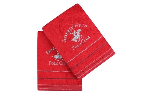 Set 2 prosoape de baie, Beverly Hills Polo Club, 403 Red, 70 x 140 cm, 100% bumbac