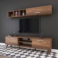 Comoda TV cu raft de perete si cabinet M8 - 246, Wren, 180 x 35 x 48.6 cm/90 cm, walnut