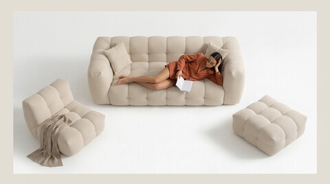 Pouf Bellezza 90x90x43 cm, Bej sand