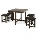 Set dining, Masa + 4 scaune, Waly, 90 x 90 x 74 cm, lemn/piele ecologica, maro