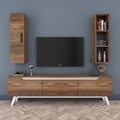 Comoda TV cu raft de perete si cabinet M14 - 838, Wren, 180 x 35 x 48.6 cm/90 cm, walnut/white