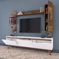 Comoda TV cu 2 rafturi de perete si cabinet M20 - 814, Wren, 180 x 35 x 48.6 cm/90 cm/133 cm, white/walnut