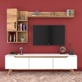 Comoda TV cu 2 rafturi de perete si cabinet M33 - 419, Wren, 180 x 35 x 48.6 cm/90 cm/133 cm, white/walnut