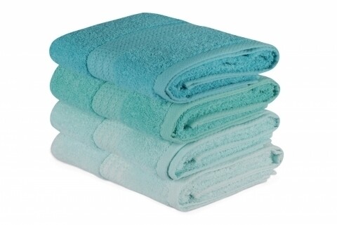 Set 4 prosoape de baie, Hobby, 50x90 cm, 100% bumbac, albastru/turcoaz/bleu