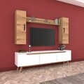 Comoda TV cu raft de perete si 2 cabinete M2 - 380, Wren, 180 x 35 x 48.6 cm/133 cm, white/walnut