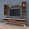 Comoda TV cu 2 rafturi de perete si cabinet M13 - 837, Wren, 180 x 35 x 48.6 cm/90 cm/133 cm, walnut/white