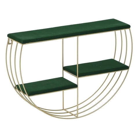 Raft pentru perete InArt, 52 x 12 x 35 cm, fier/catifea, verde/auriu