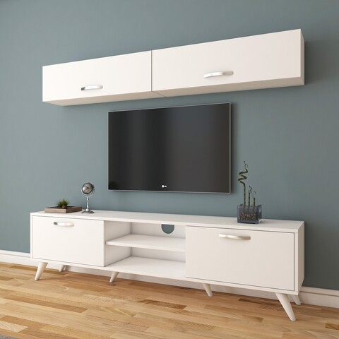 Comoda TV cu 2 rafturi de perete M19 - 267, Wren, 180 x 35 x 48.6 cm/90 cm, white