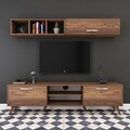 Comoda TV cu raft de perete si cabinet M8 - 246, Wren, 180 x 35 x 48.6 cm/90 cm, walnut
